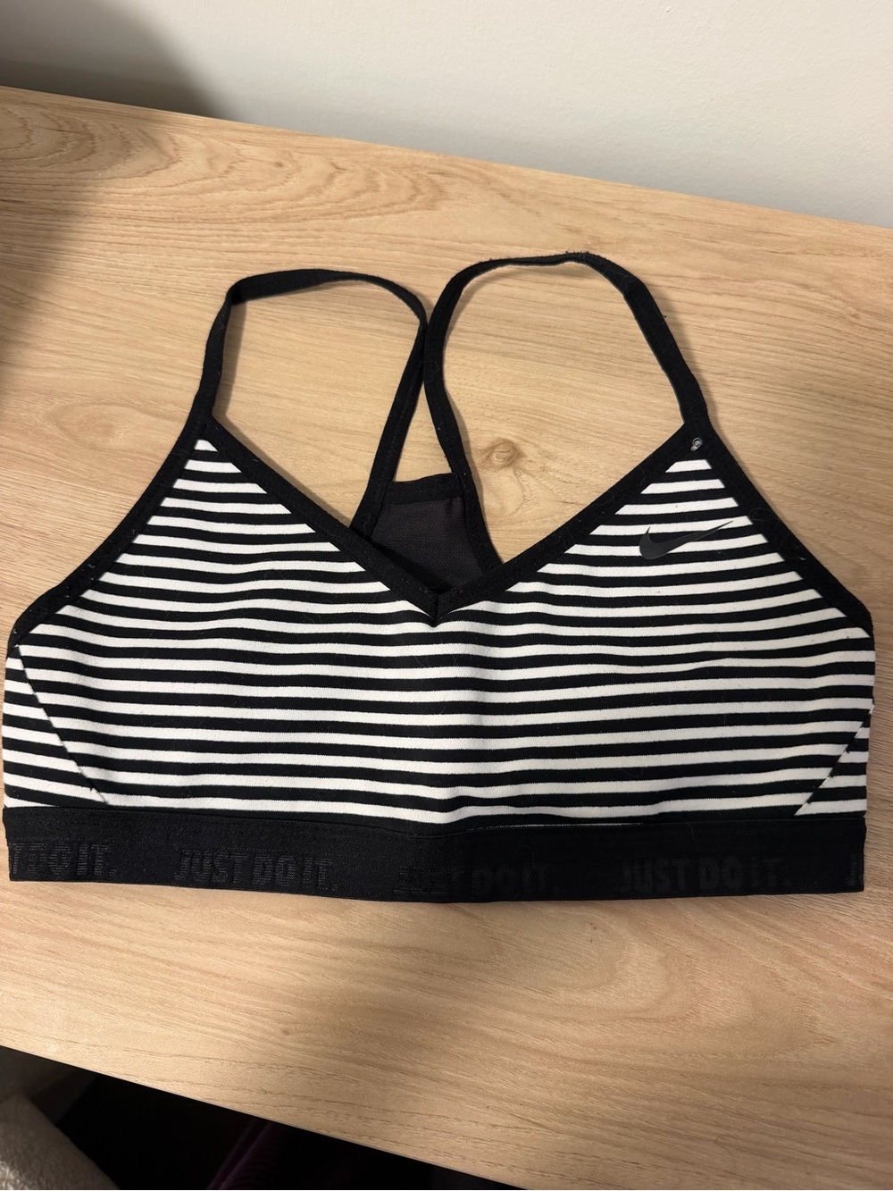 Nike Women's Black & White Striped Racerback Sports Bra